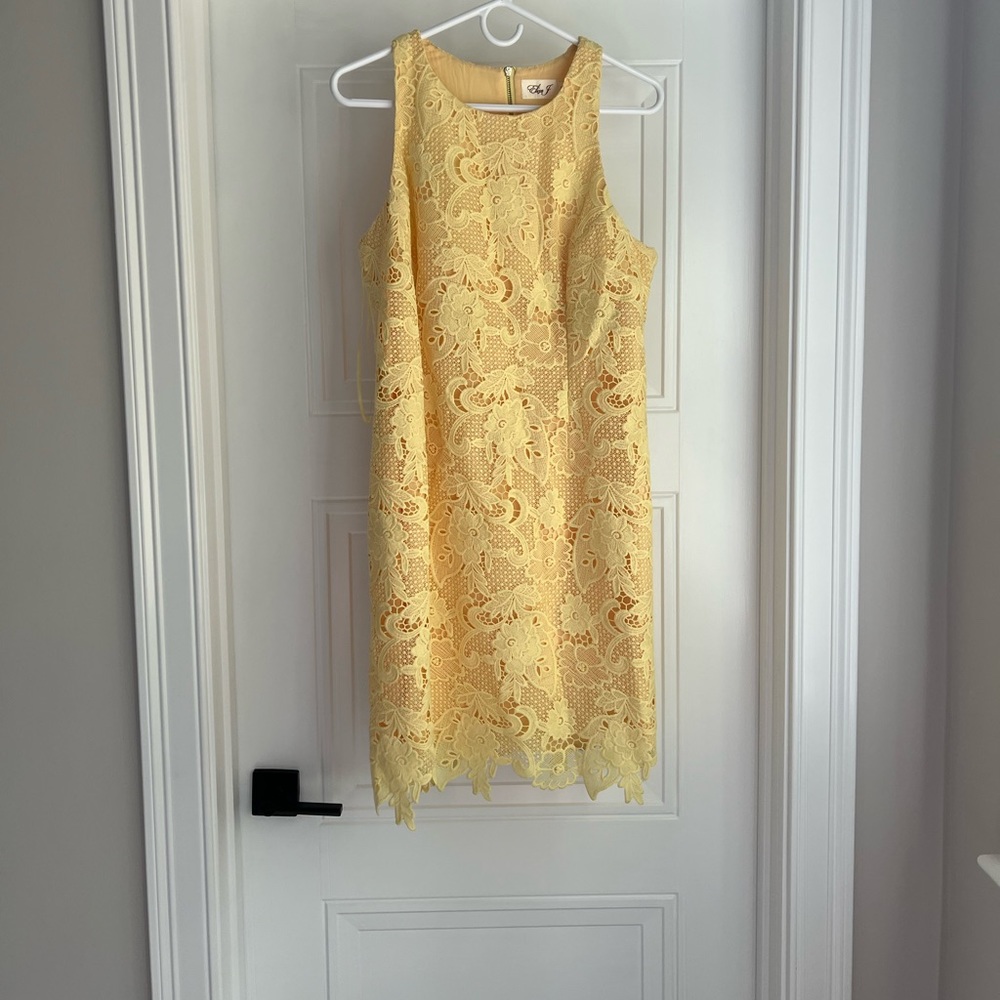Eliza J yellow floral lace dress